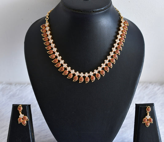 Gold tone white stone brown mango necklace set dj-53039