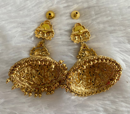 Antique gold tone cz kemp-green nakshi huge lakshmi peacock jhumkka dj-53076