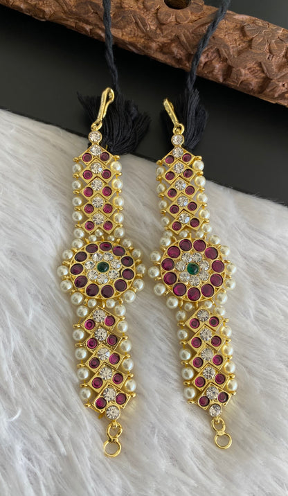 Gold tone precious kemp-green-white pearl ear side chain dj-53370