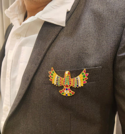 Matte finish Navarathna kundan jadau bird brooch dj-52643