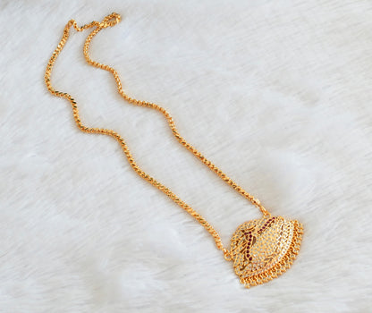 Gold tone AD white-pink swan pendant with chain dj-53346