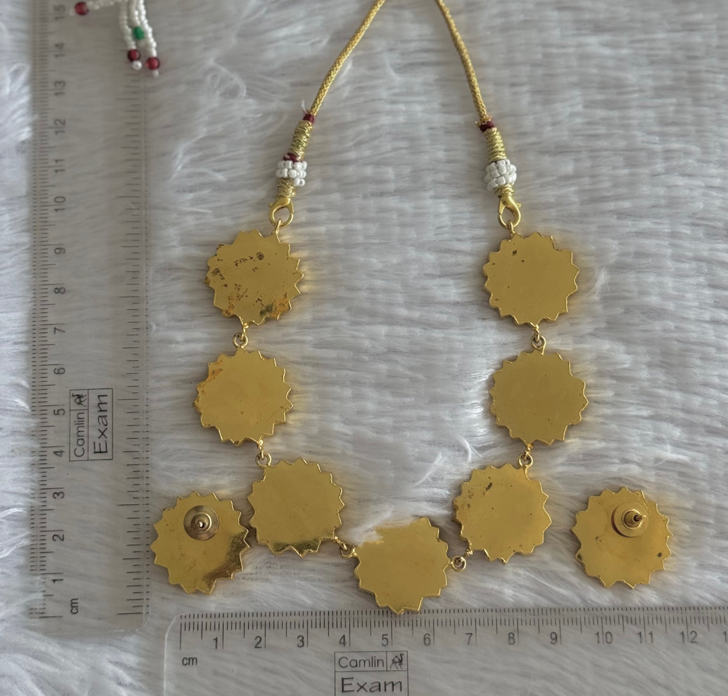 Gold tone navarathna kundan jadau lotus necklace set dj-51544