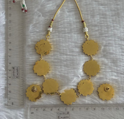 Gold tone navarathna kundan jadau lotus necklace set dj-51544