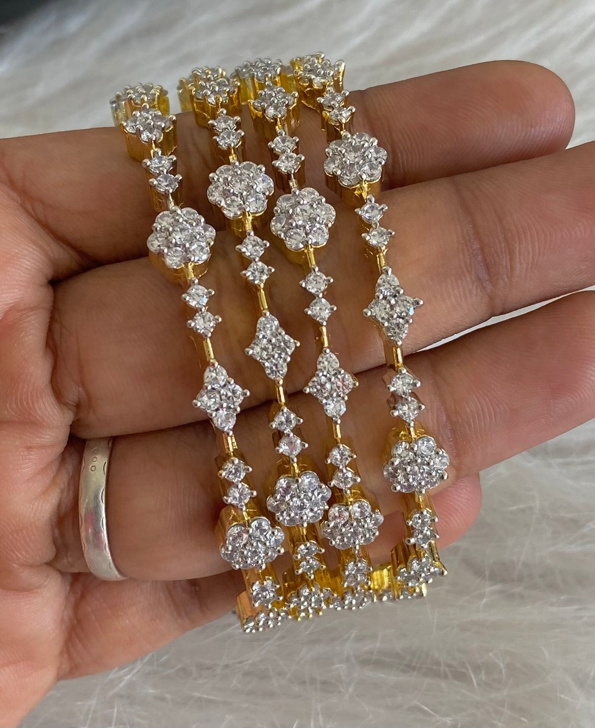 Two tone cz white stone set of 4 bangles(2.4) dj-54833