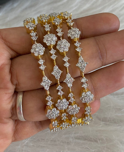 Two tone cz white stone set of 4 bangles(2.4) dj-54833