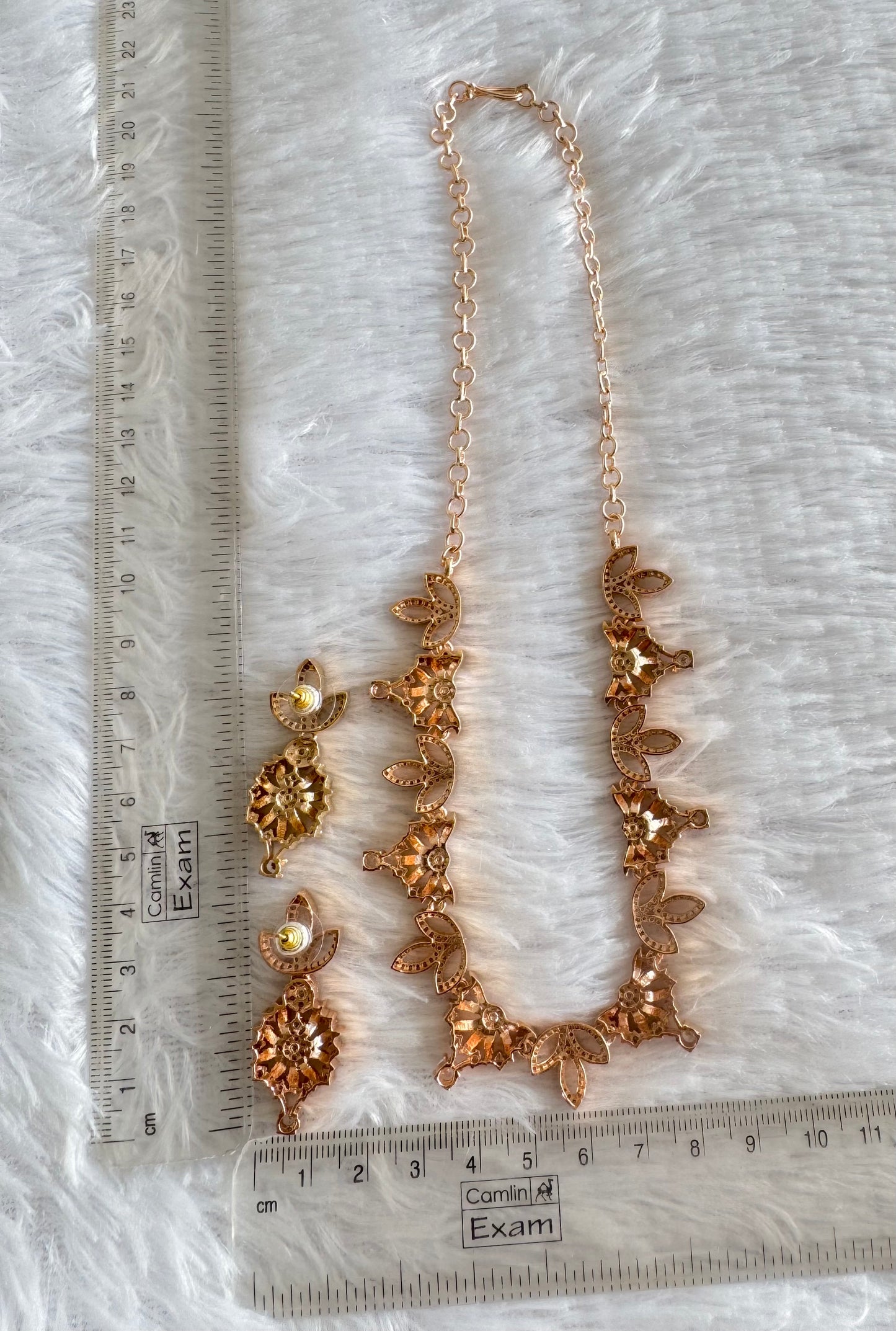 Rose gold cz white flower necklace set dj-52092