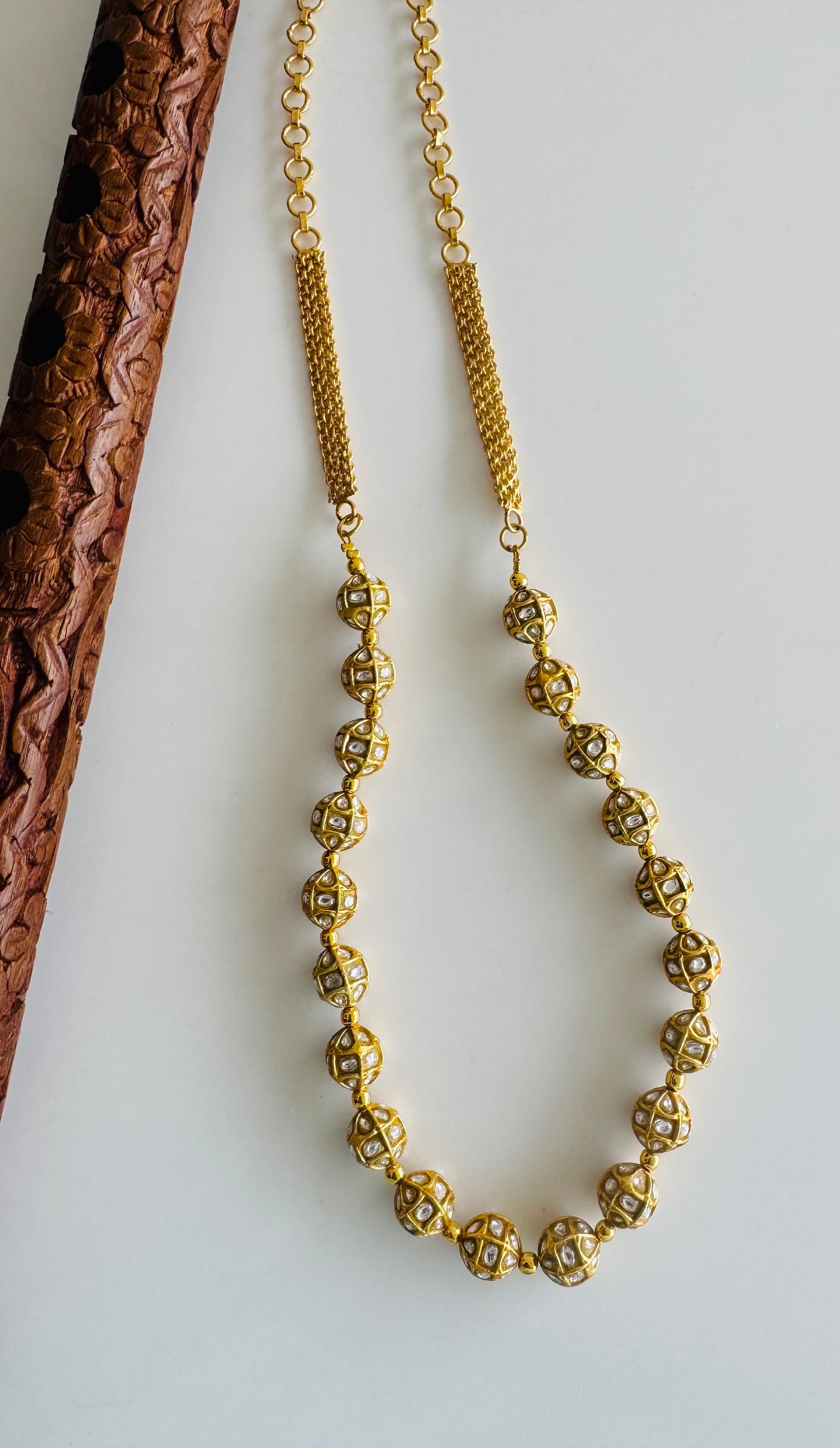 Matte finish white stone jadau beaded chain dj-51510