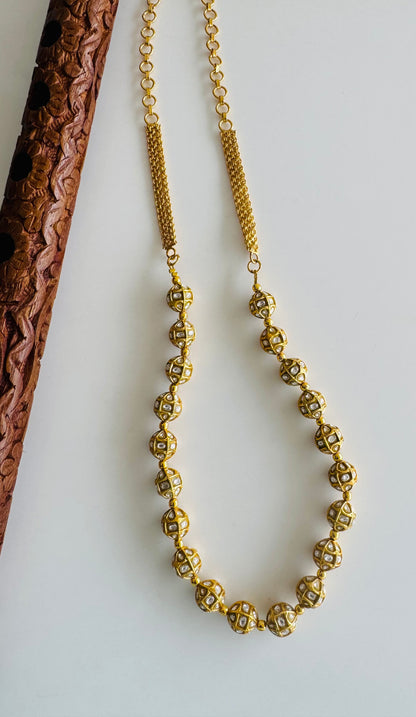 Matte finish white stone jadau beaded chain dj-51510