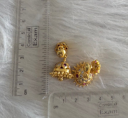 Gold tone ad pink-white south indian flower jhumkka dj-51283