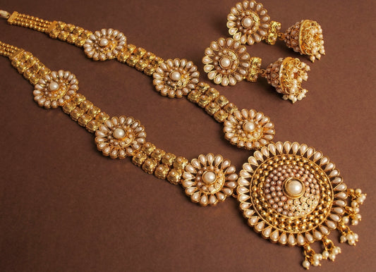 Antique gold tone Pearl flower Haar Set - DJ16875