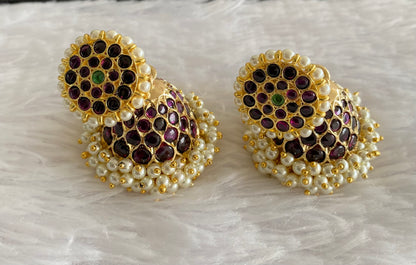 Gold tone precious kemp-green pearl jhumkka dj-50998