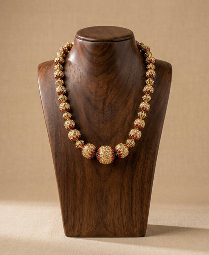 Gold tone red-green meenakari stone beaded necklace dj-52912