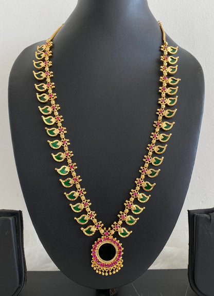 Gold tone pink-green kerala style mango haar dj-54541