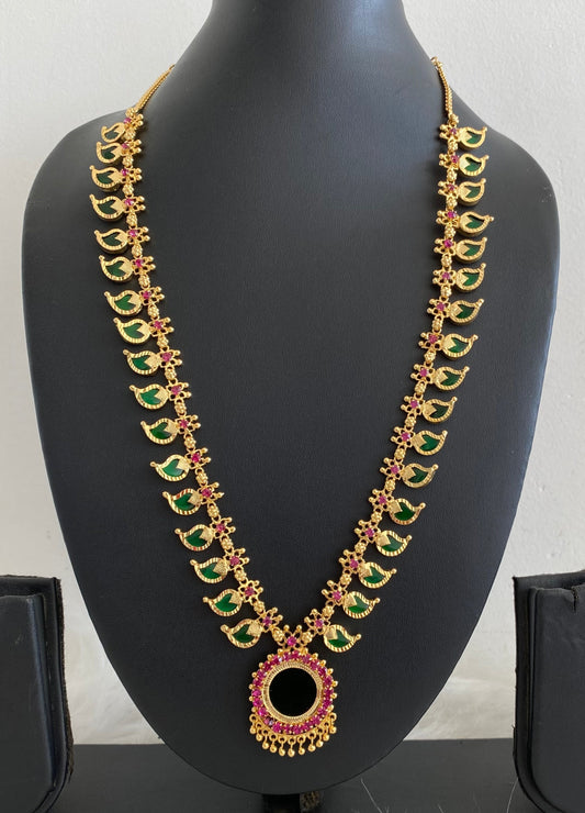 Gold tone pink-green kerala style mango haar dj-54541