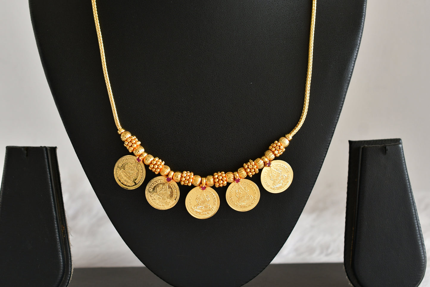 Gold tone AD pink lakshmi coin necklace dj-51846