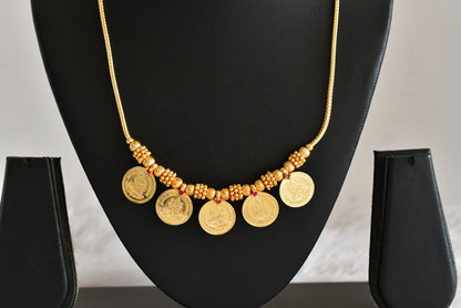 Gold tone AD pink lakshmi coin necklace dj-51846