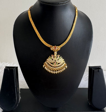 Gold tone south indian AD pink-green-white swan attigai/necklace dj-51742