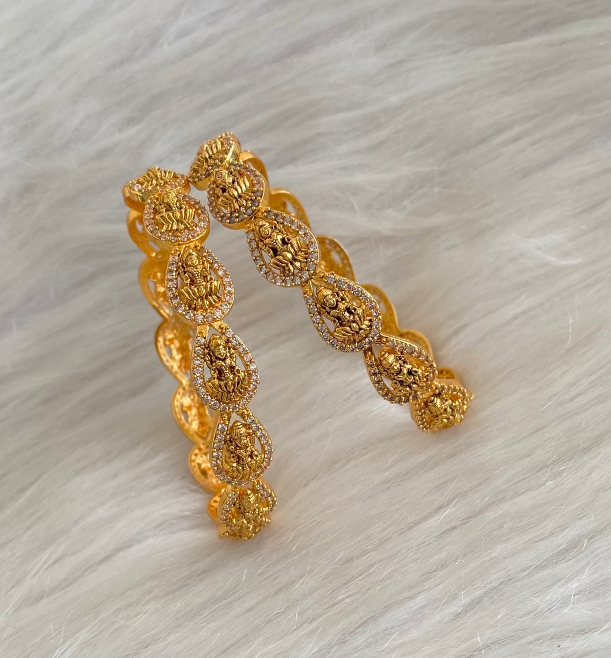 Antique gold tone cz white stone lakshmi bangles (2.10) dj-55173