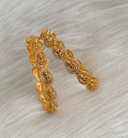 Antique gold tone cz white stone lakshmi bangles (2.10) dj-55173