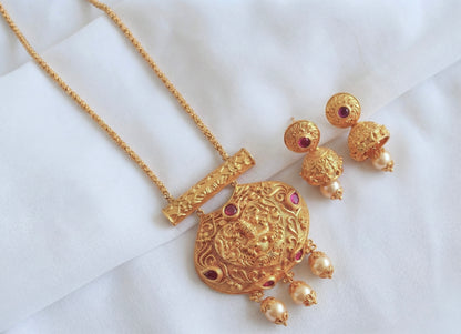 Matte finish ruby Lakshmi chain/necklace set -dj13217