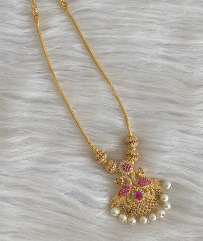 Gold tone ruby-emerald-white stone peacock pearl necklace dj-54241
