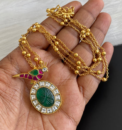 Antique gold tone kundan jadau bird pendant with chain dj-54185