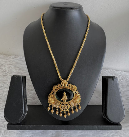 Gold tone 18 inches chain with oval green Krishna pendant dj-52615