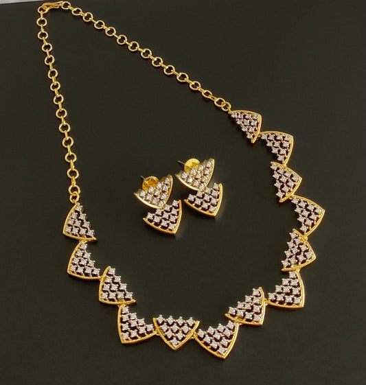 Two tone cz white stone necklace set dj-54348
