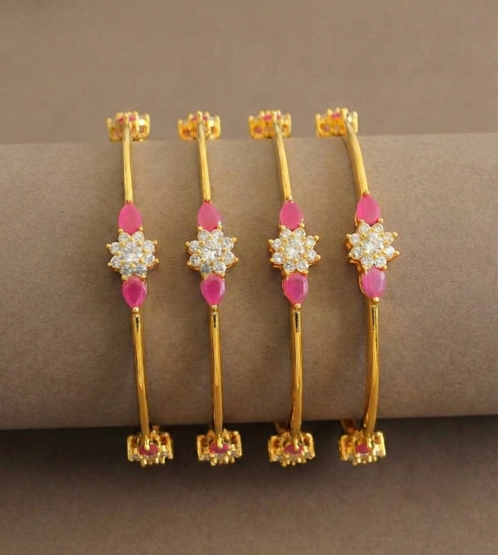 Gold Tone Ruby White Set Of 4 Bangles (2.4) DJ27635