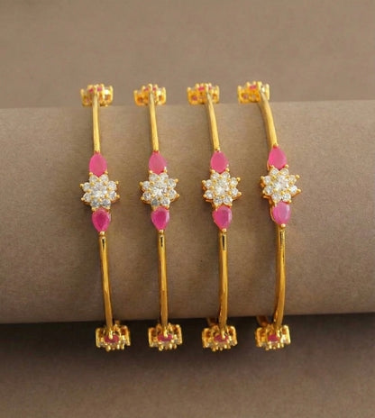 Gold Tone Ruby White Set Of 4 Bangles (2.4) DJ27635