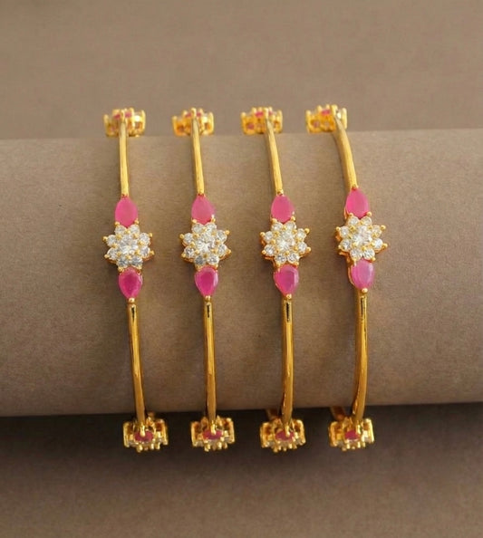 Gold Tone Ruby White Set Of 4 Bangles (2.8) DJ27637