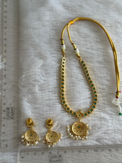 Gold tone AD Cerulean blue south indian style attigai/necklace set dj-51670