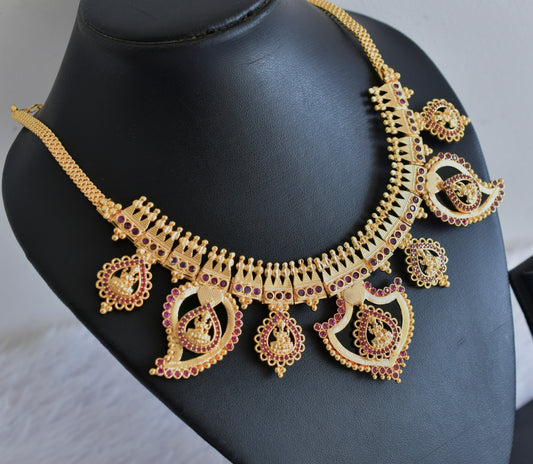 Gold tone kerala style lakshmi pink stone big mango-palakka necklace dj-53085