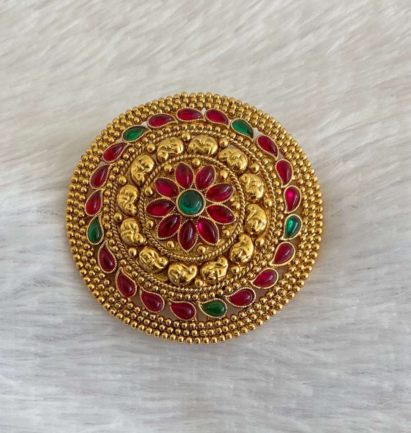 Antique gold tone kemp-green round hair jewel(rakodi)dj-53617