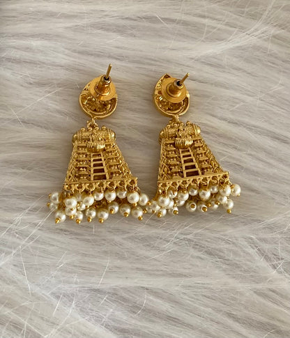 Gold tone lakshmi pearl gopuram jhumkka dj-54639