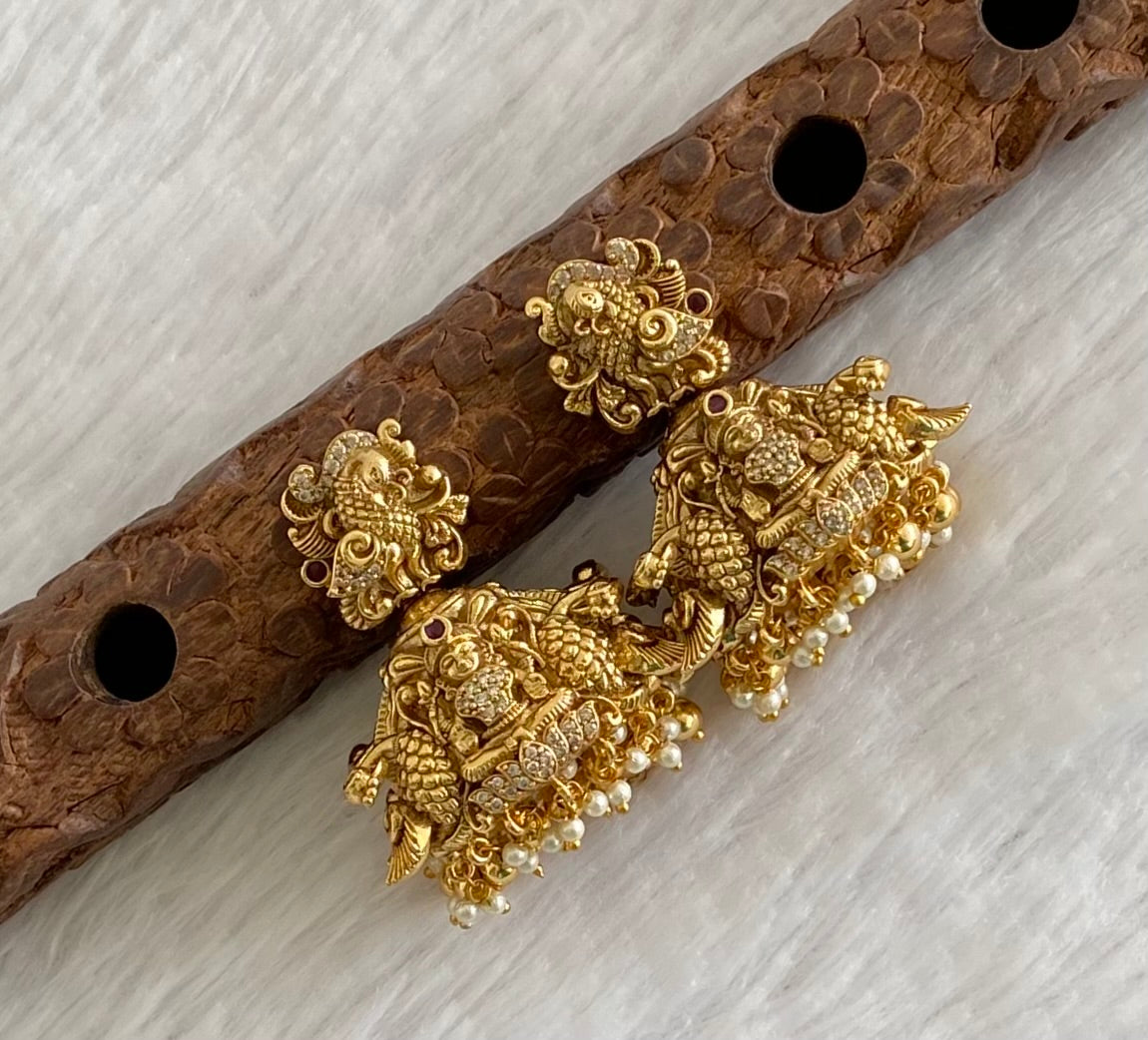 Antique gold tone nakshi peacock lakshmi  jhumkka dj-53566