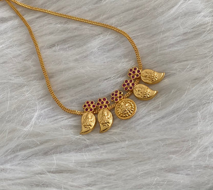 Gold tone pink stone mango lakshmi coin necklace dj-54616