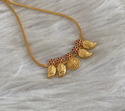 Gold tone pink stone mango lakshmi coin necklace dj-54616