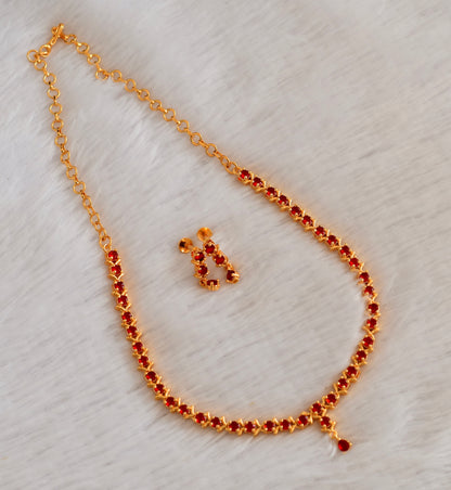 Gold tone AD red necklace set dj-53305
