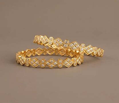 Gold tone AD white bangles(2.6) Dj-53291
