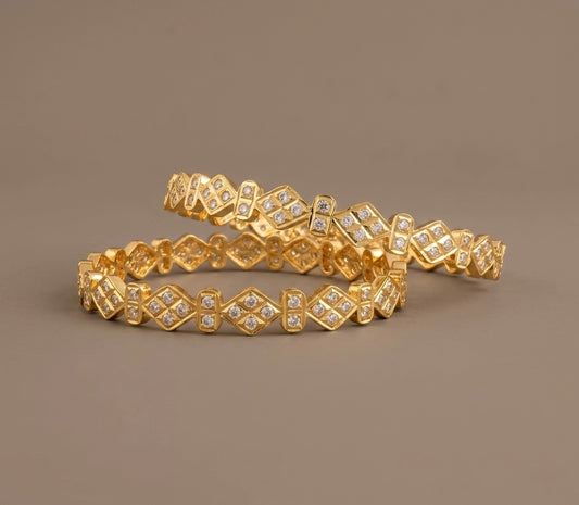 Gold tone AD white bangles(2.8) Dj-53292