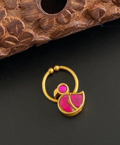 Gold tone kundan jadau pink stone swan nose pin/bulakku dj-53739