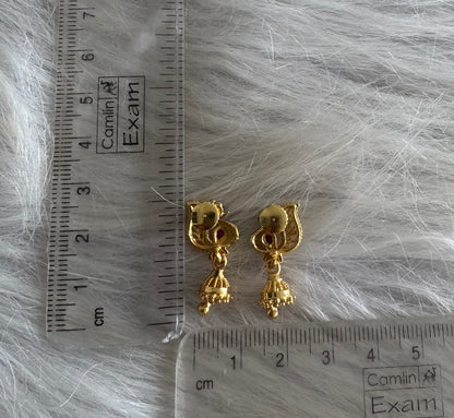 Gold tone blue-green small enamel peacock jhumkka dj-51289