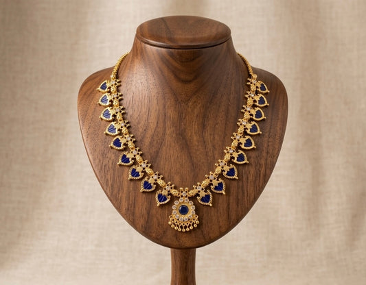 Gold tone white-blue palakka necklace dj-53064