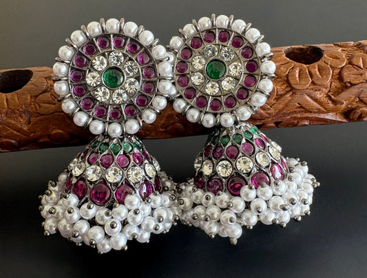 Black finish precious kemp-green pearl big jhumkka Dj-51257