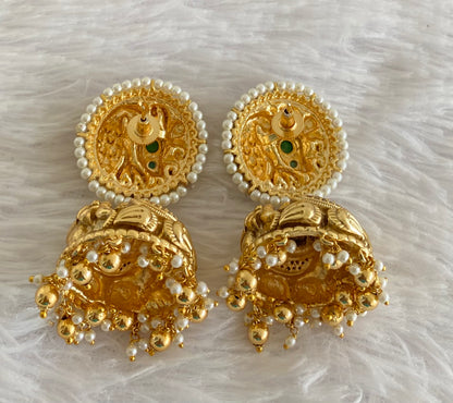 Antique gold tone cz green pearl round big nakshi jhumkka dj-53590