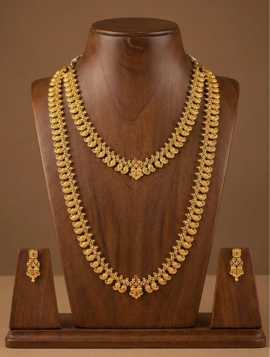 Gold tone pink-white kerala style mango haar combo set dj-51645