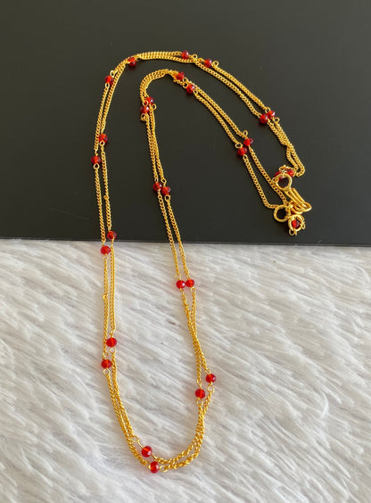Gold tone 18 inches red beaded layer chain dj-52989