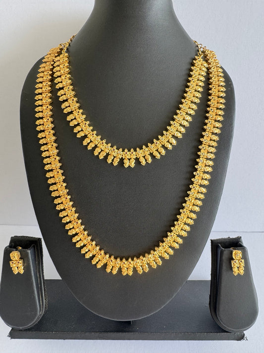 Gold tone pink-white kerala style shanku haar combo set dj-51644