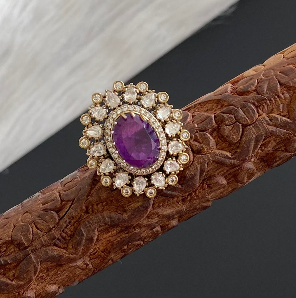Two tone cz white-purple stone finger ring dj-53682